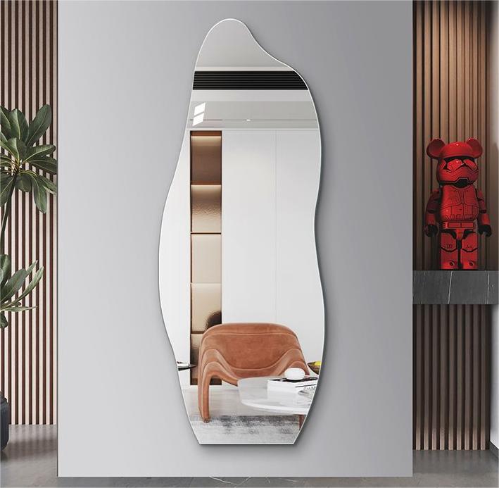 Unique Shaped Wall Mirror with color switch Sculpted Optiwhite Glass, Organic Shape, Handcrafted Elegance