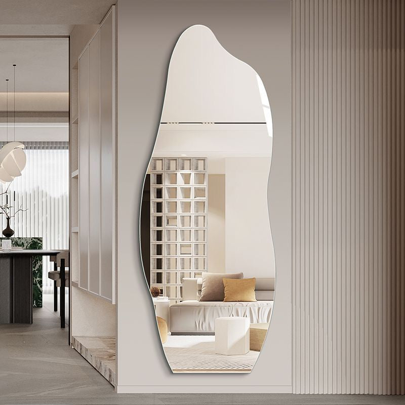 Unique Shaped Wall Mirror with color switch Sculpted Optiwhite Glass, Organic Shape, Handcrafted Elegance