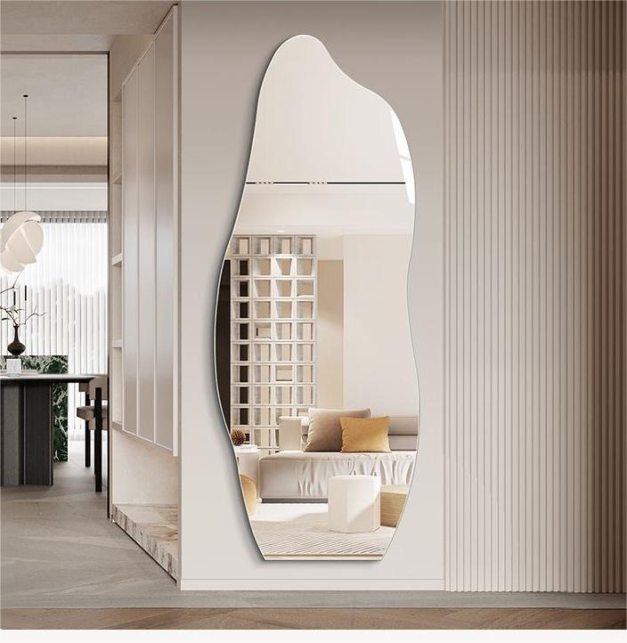 Unique Shaped Wall Mirror with color switch Sculpted Optiwhite Glass, Organic Shape, Handcrafted Elegance