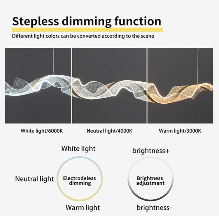 Modern Wave LED Pendant Light,Acrylic Linear Chandeliers 48"