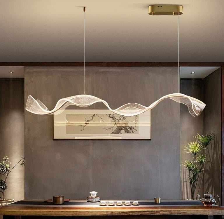 Modern Wave LED Pendant Light,Acrylic Linear Chandeliers 48"