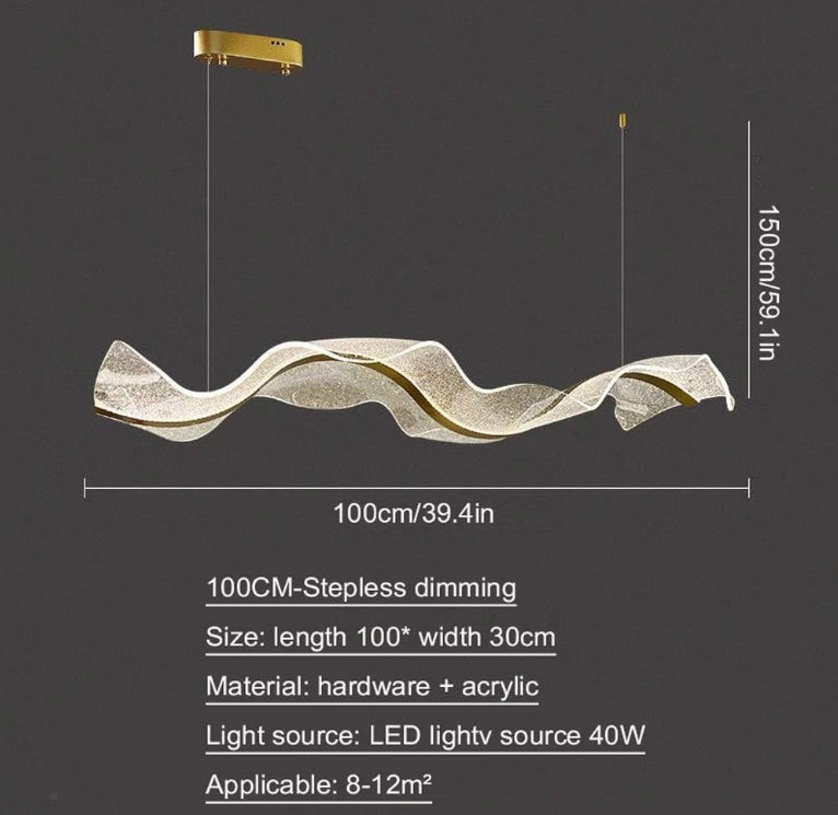 Modern Wave LED Pendant Light,Acrylic Linear Chandeliers 48"