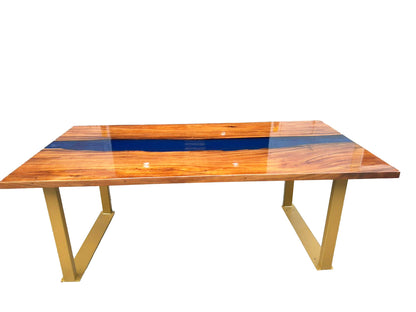 Large Epoxy Resin Dining Table Blue Line