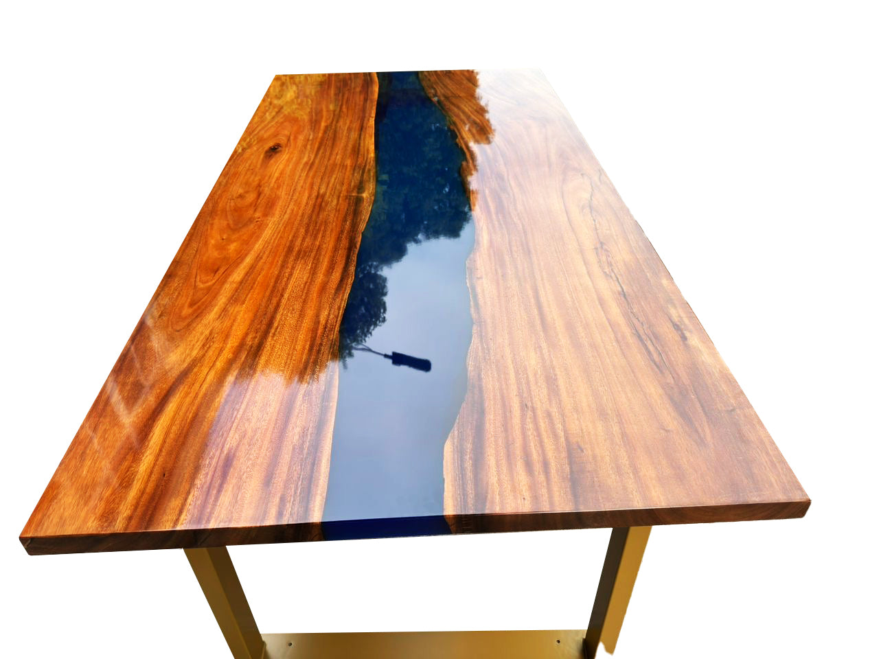 Large Epoxy Resin Dining Table Blue Line