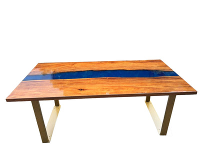 Large Epoxy Resin Dining Table Blue Line