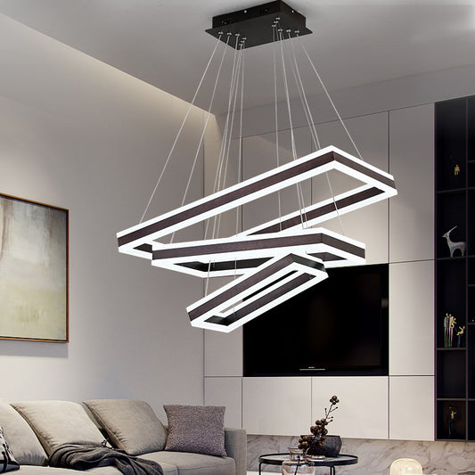 Modern Square LED Pendant Light, 3-Ring Chandelier