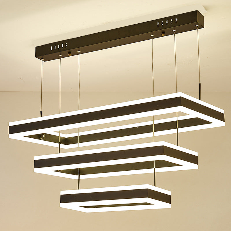 Modern Square LED Pendant Light, 3-Ring Chandelier