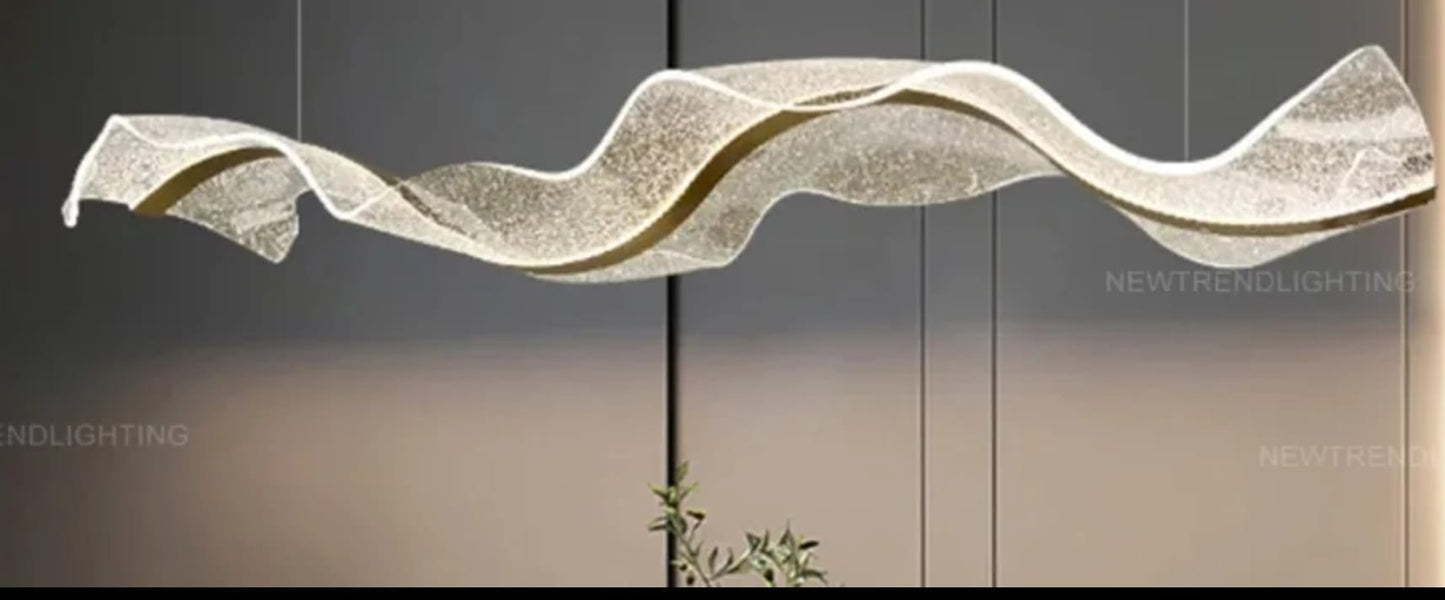 Modern Wave LED Pendant Light,Acrylic Linear Chandeliers 80"