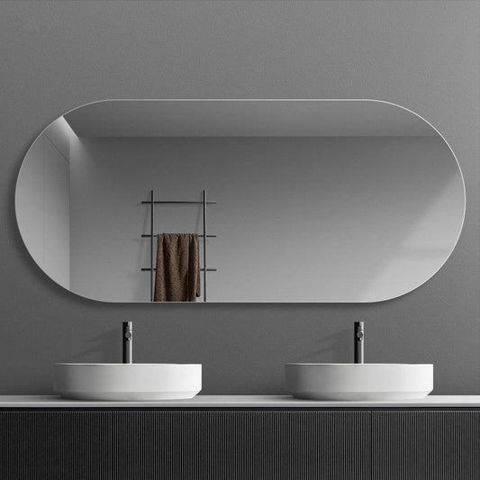 Frameless Rounded Rectangle Mirror With Lights