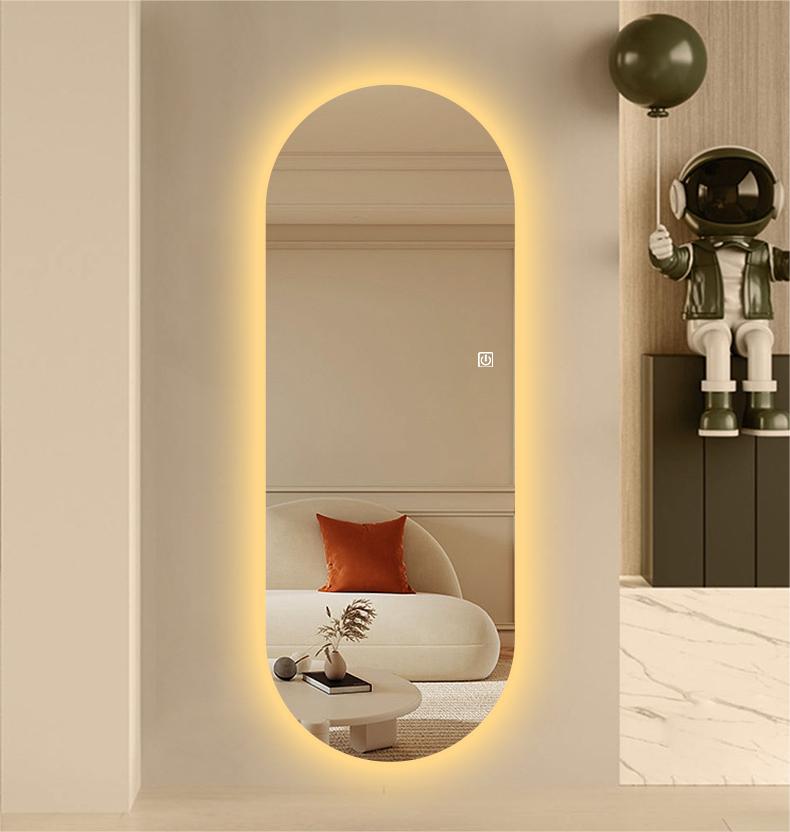 Frameless Vertical Rounded Rectangle Mirror With Lights