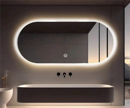 Frameless Rounded Rectangle Mirror With Lights