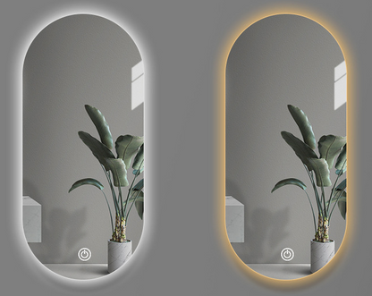 Frameless Vertical Rounded Rectangle Mirror With Lights