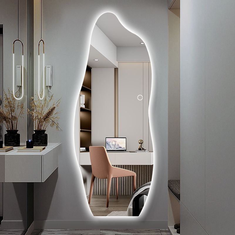 Unique Shaped Wall Mirror with  color switch Sculpted Optiwhite Glass, Organic Shape, Handcrafted Elegance