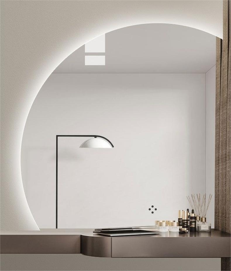 Pie Shaped, 3 Color Dimmable Bathroom Mirror, Anti-Fog Backlit Wall Mirror