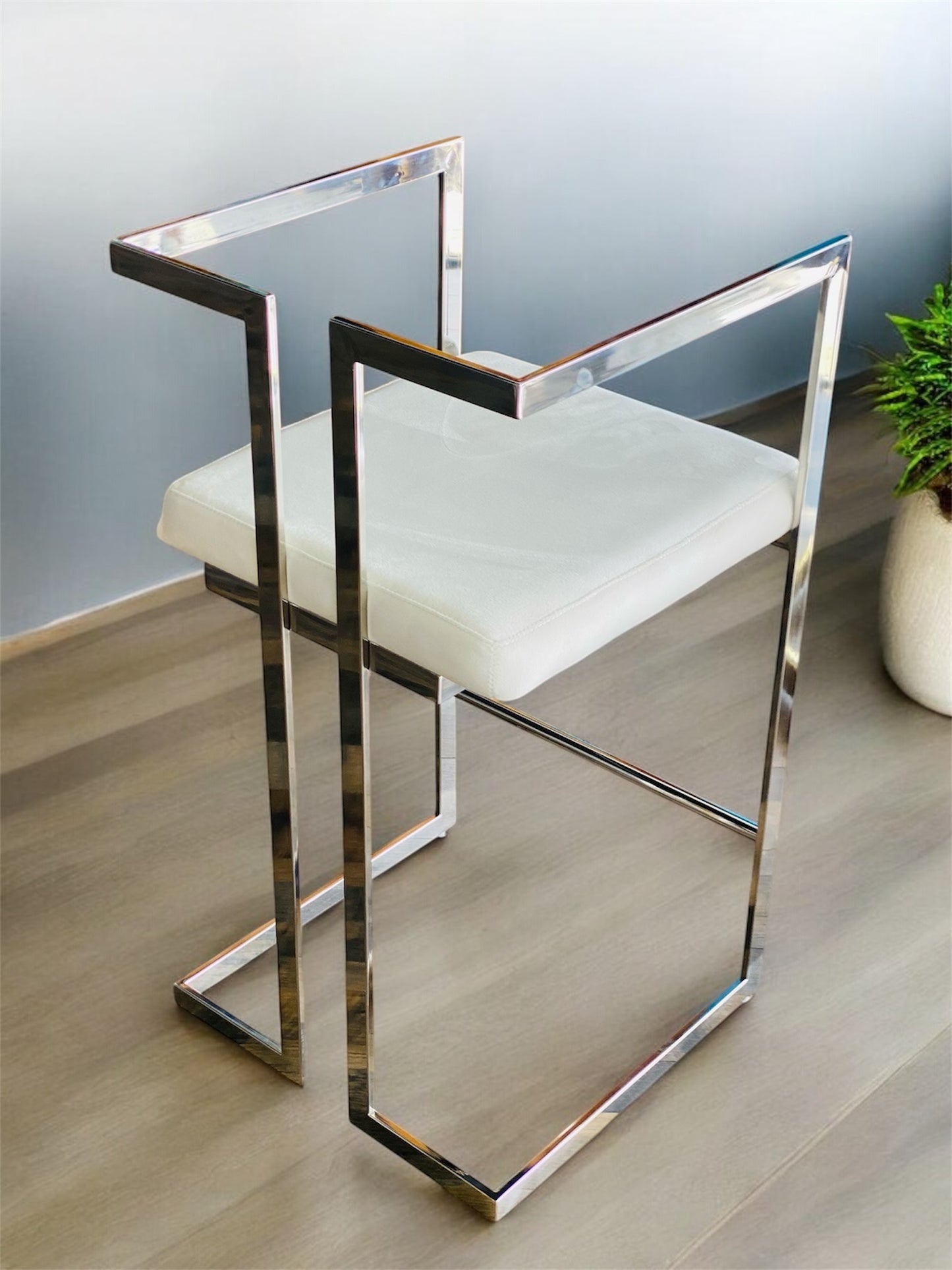 Velvet Grey Bar Stool with Silver legs