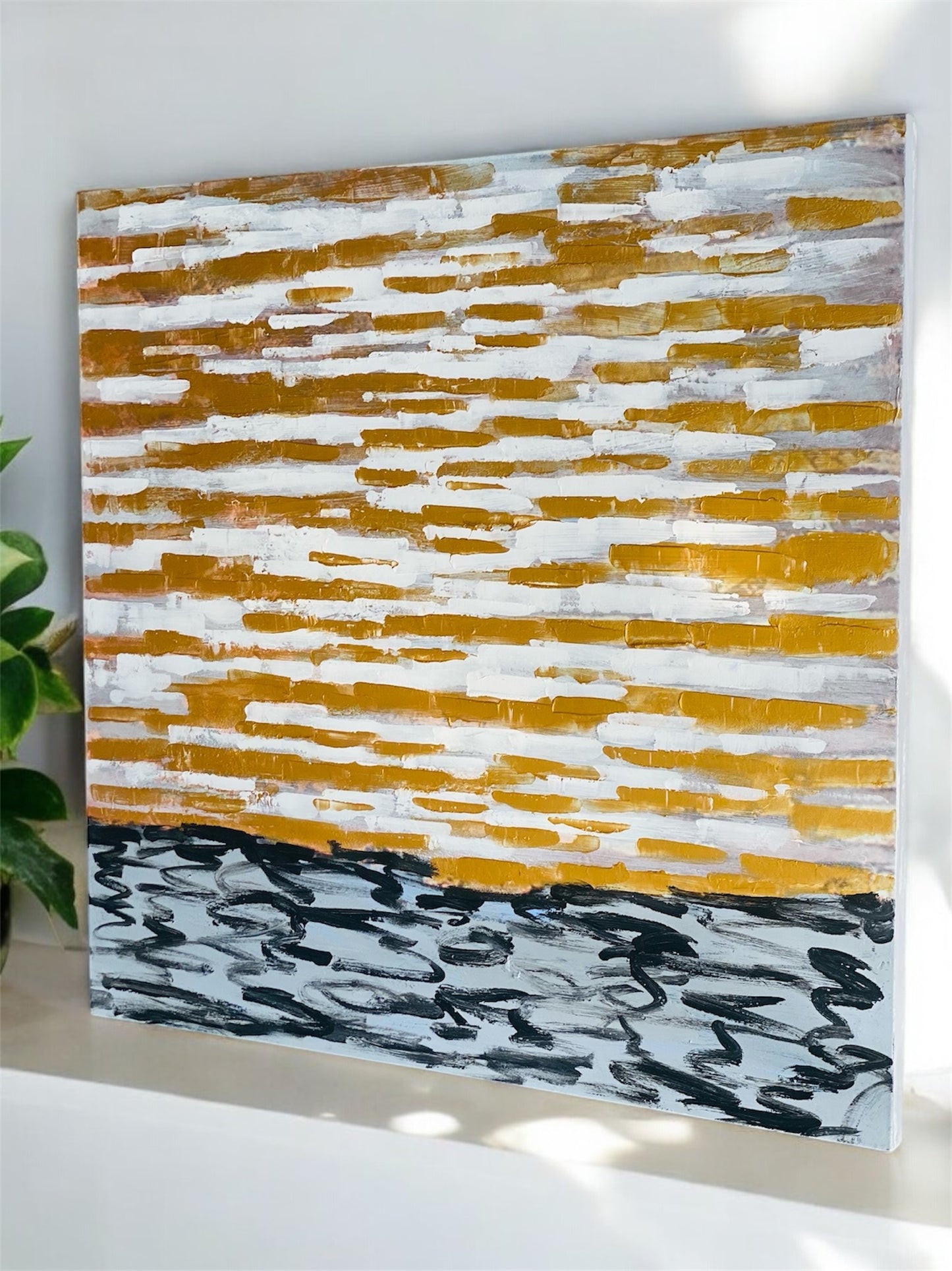 40" x 40"  Abstract Art Modern Abstract Gold Foil