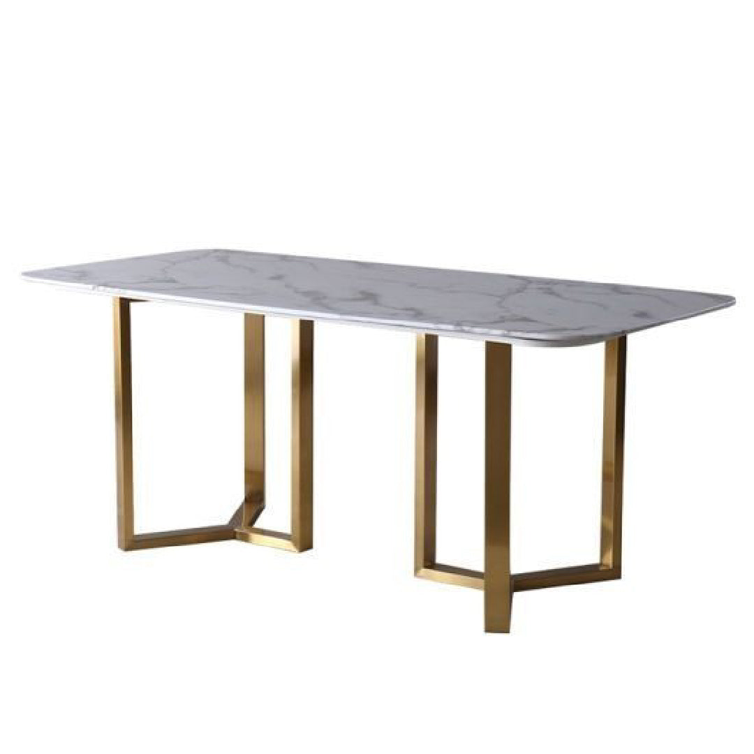 Modern light luxury Nordic style Gold plated stainless steel rectangle marble dining table