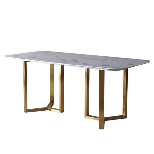 Modern light luxury Nordic style Gold plated stainless steel rectangle marble dining table