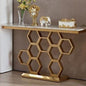 55 Inch Golden Console Table, Modern Faux Marble Veneer Entryway Table