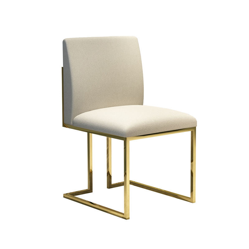 Modern Linen Dining Chair Upholstered in Grey Stainless Steel Leg Gold