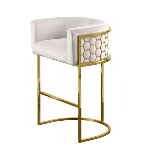 Modern Gold Velvet Bucket Counter Stool with Arms and Stainless Steel