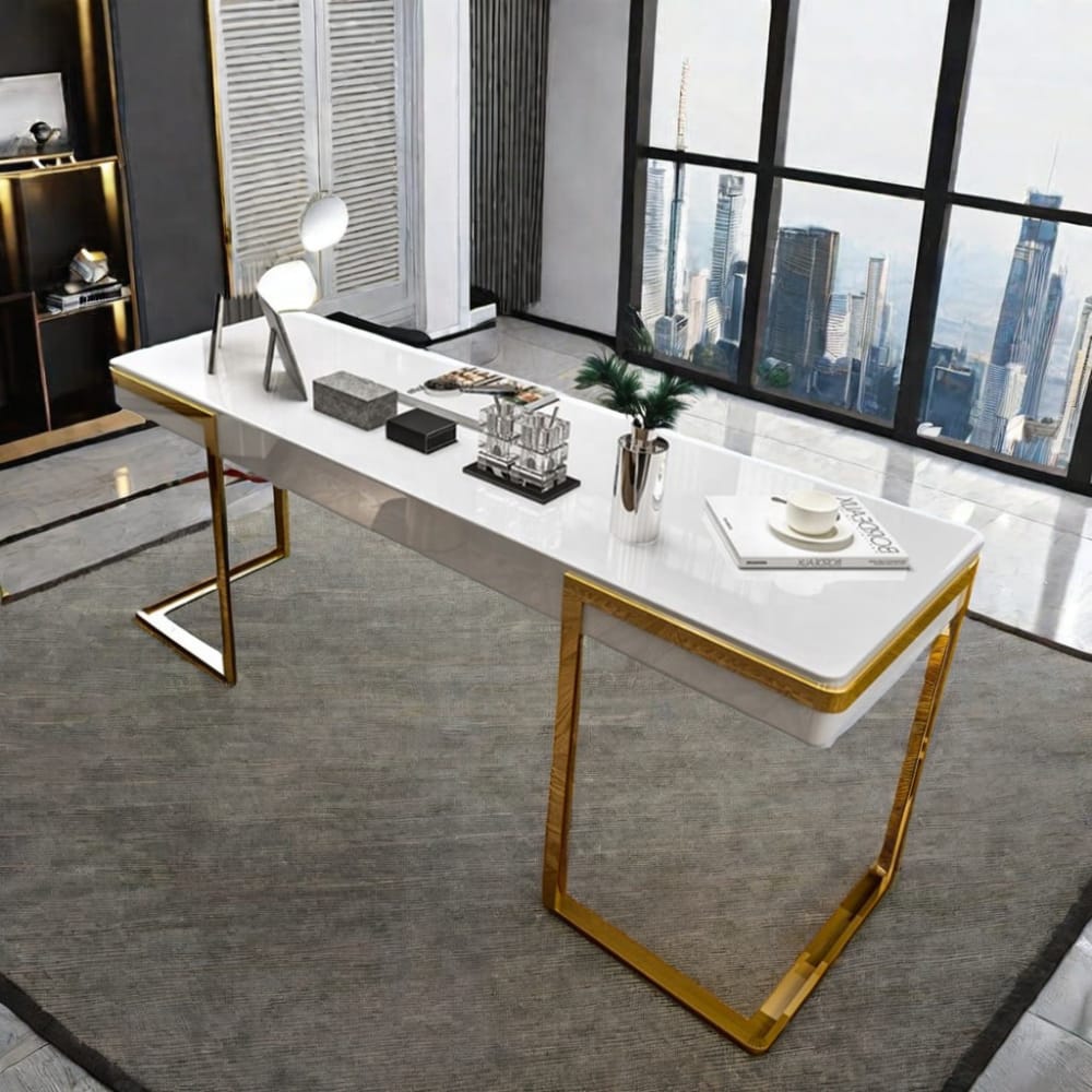 Modern Tampered Glass, Electroplated Stainless Steel in Chrome Gold Table