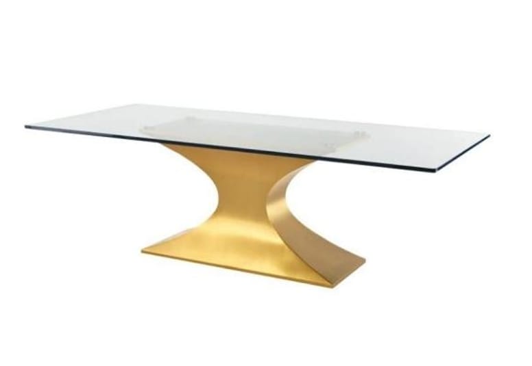 Rectangle Dining Table Gold Stainless Steel Tempered Glass Table