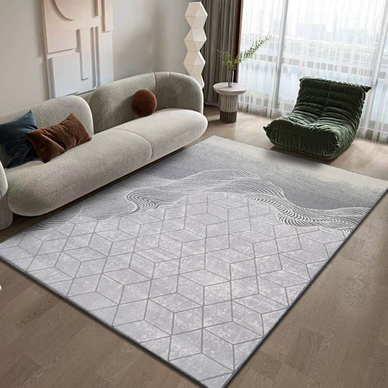 Modern Light Luxury Large Area Rug Grey Geometric 90"x62"