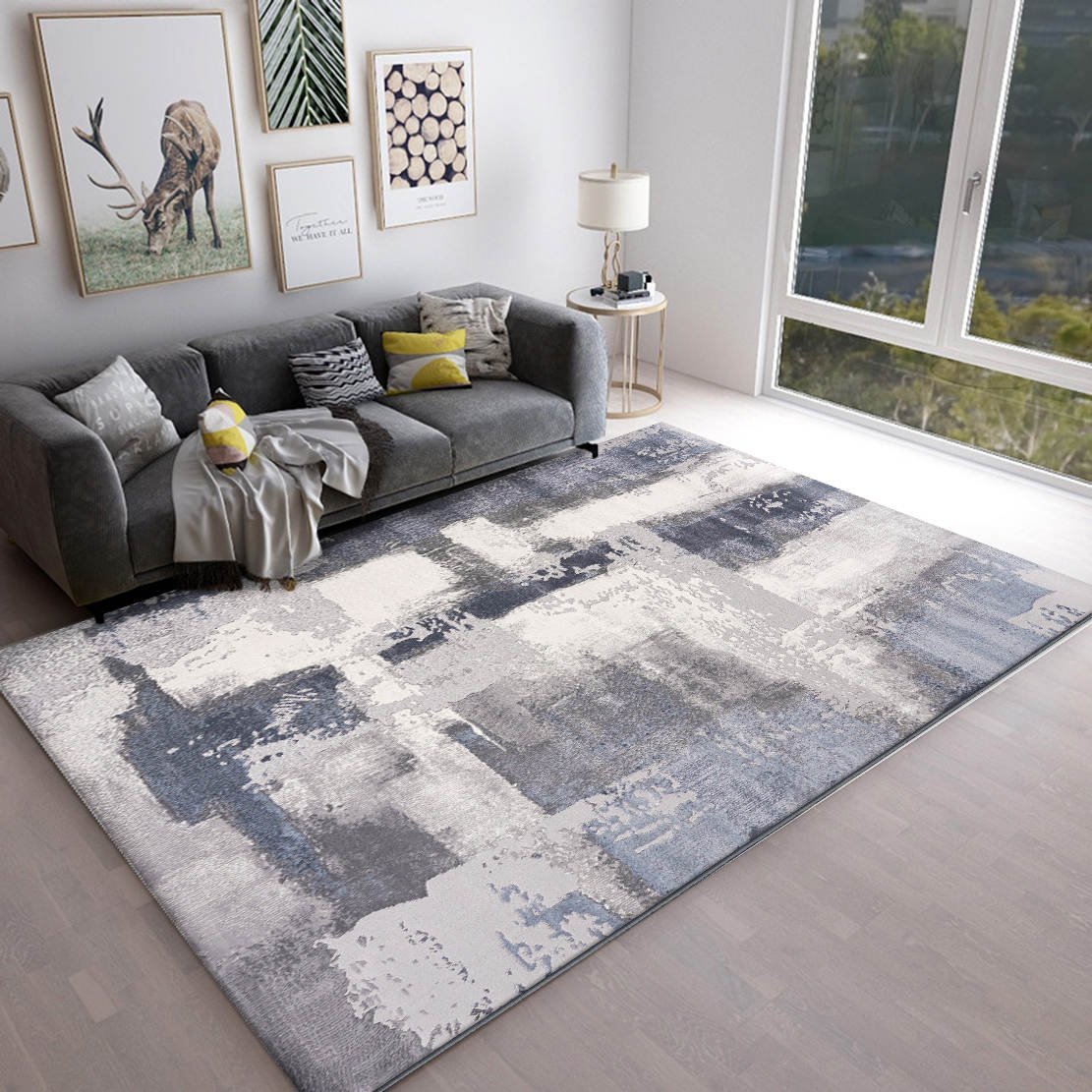 Modern Light Luxury Large Area Rug Grey/ Dark Grey Patch 90"x62"